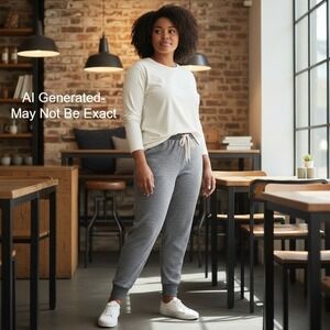 Te Verde Women's Gray Ribbed Knit Loungewear Jogger Pants 1X Cozycore Loungewear